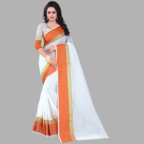 Cotton Plain White Saree