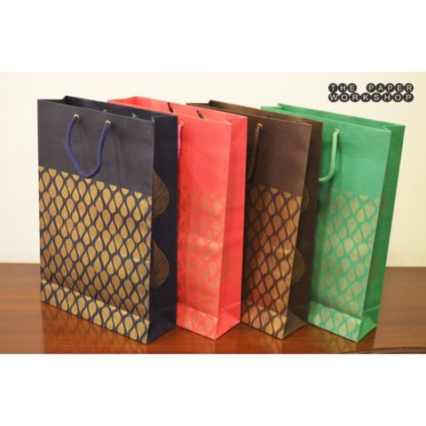 Designer Printed Bags - Paperboard, Variable Dimensions, Green | Customizable Full-color Prints, Durable, Eco-friendly, Twisted Paper Handles