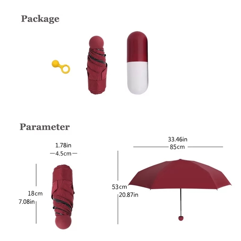 Foldable Capsule Umbrella - Oxford Cloth, 18cm Size, 200g Weight | Strong Waterproof, Uv Protection, Wind-resistant, Fast Open/close