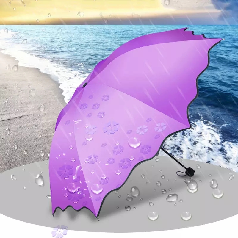 Magic Windproof Umbrella - Oxford Cloth, 90cm, Green, Purple, Pink, Dark Blue, Sky Blue | Ultra Protective, Compact 3 Fold, Uv Proof, Water-indicating Design