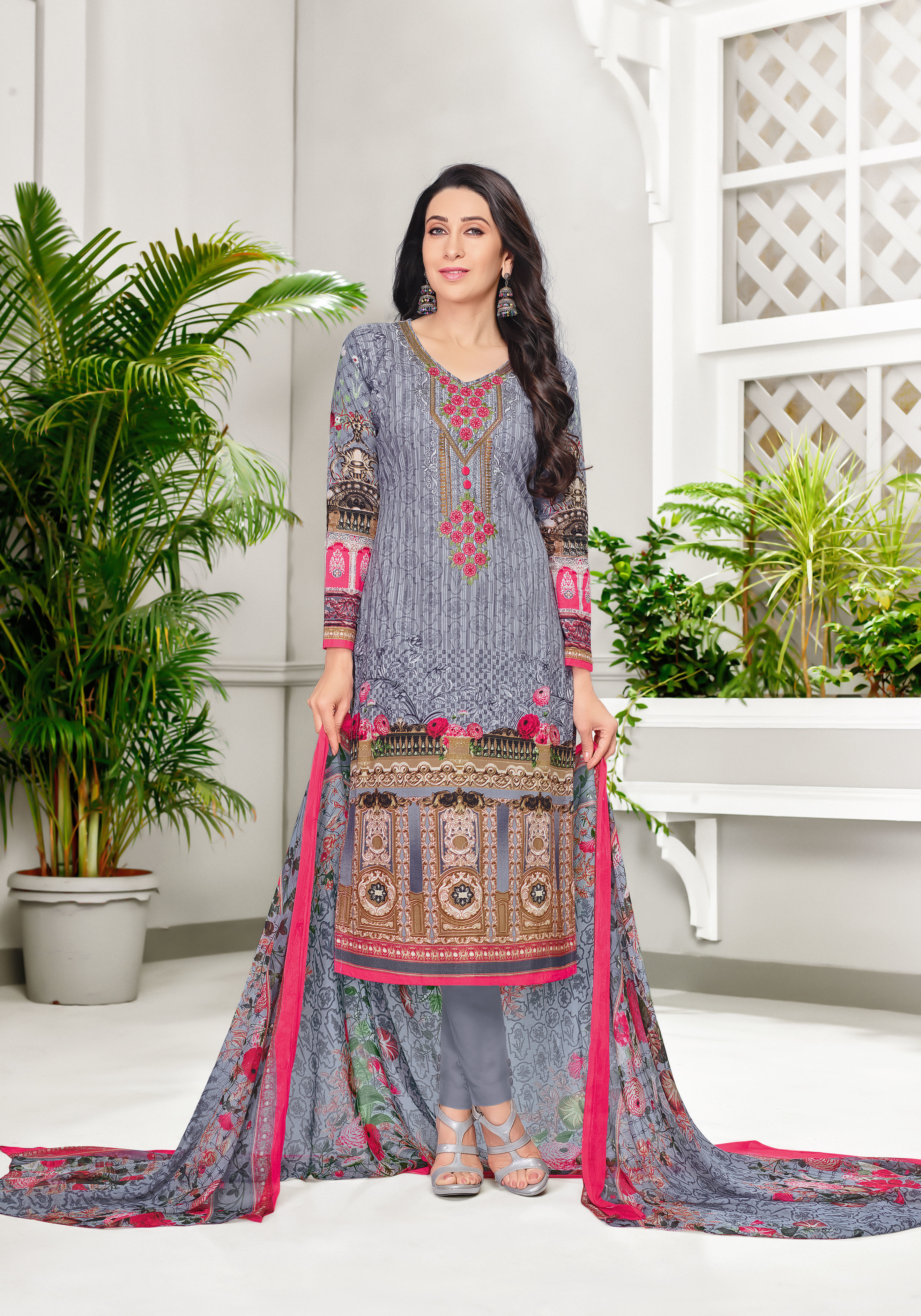 Designer Digital Printed Salwar Suit - Georgette Top, Glaze Cotton Bottom, Nazneen Dupatta | Mint Color, Floral Pattern, Casual & Festive Wear