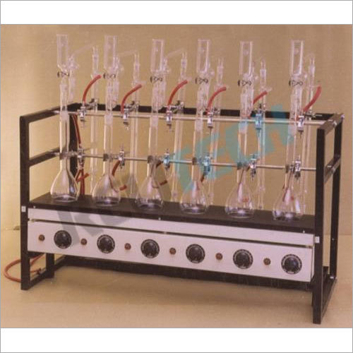 Kjeldhal Distillation Unit - Metal, For Laboratory Use, 5-20 Kilograms | Silver and Black, Complete with Heating Box and Brass Condenser Rack