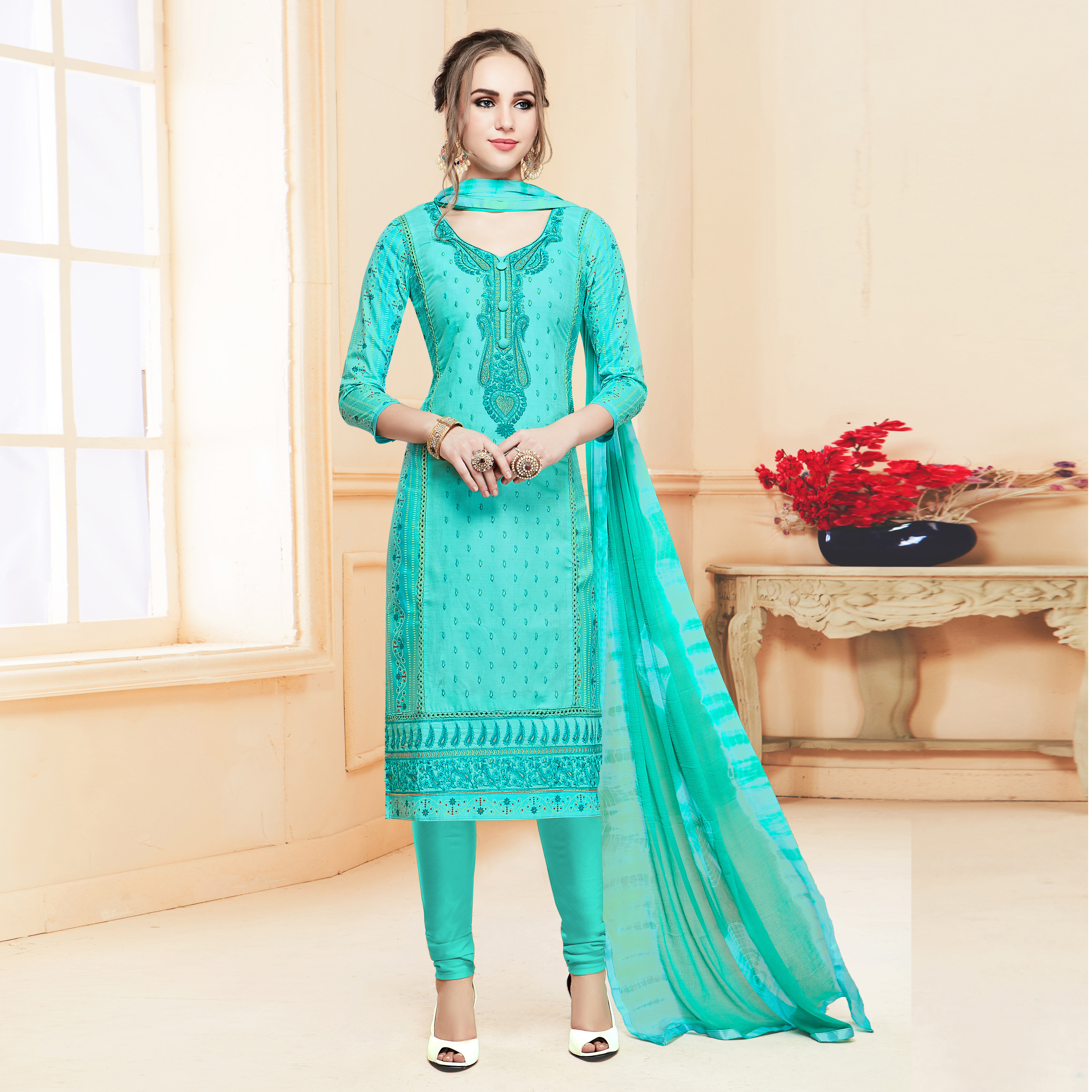 Orange Churidar Salwar Kameez