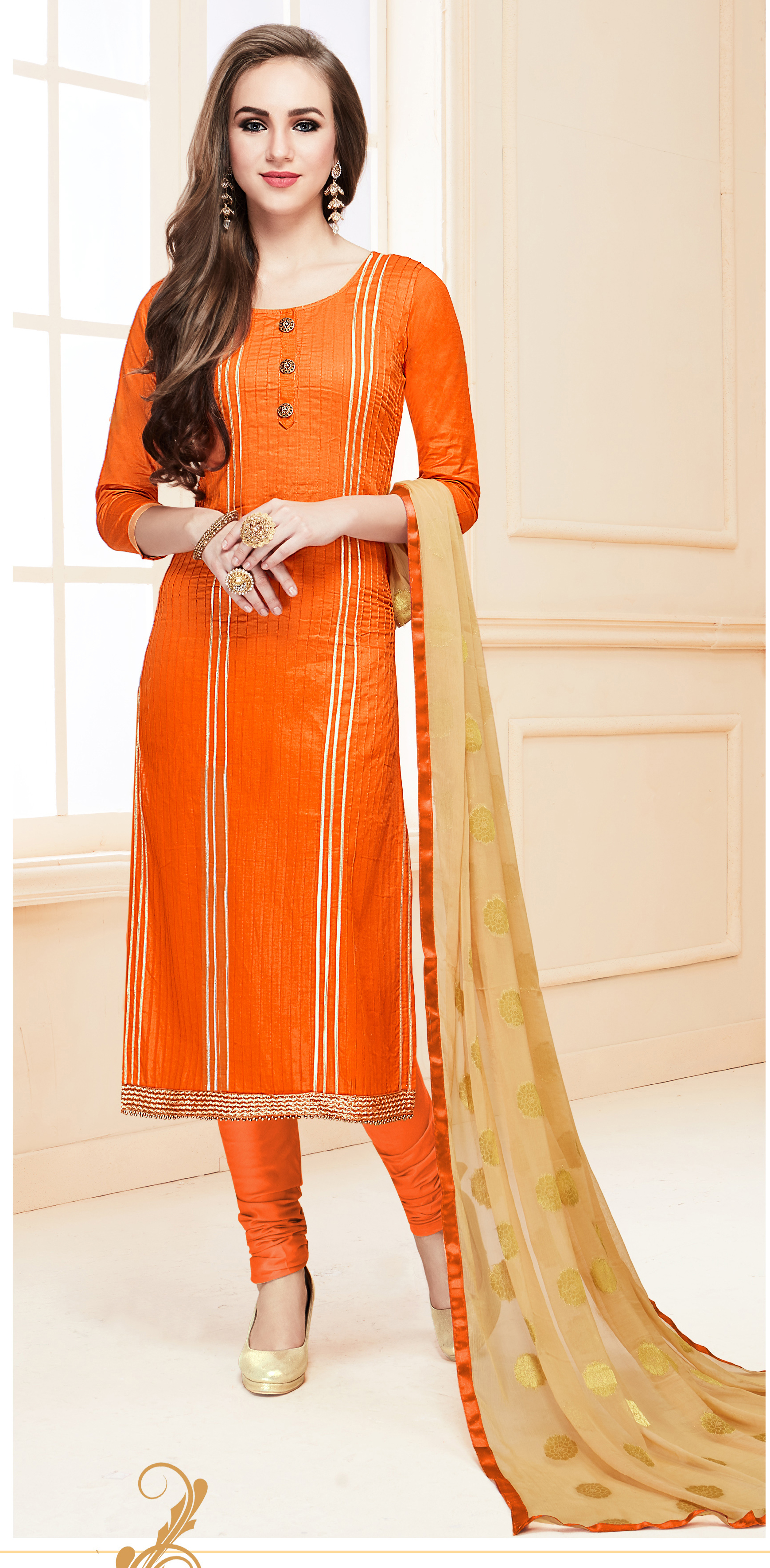 Orange Churidar Salwar Kameez