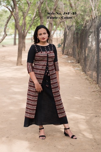 Black Embroidered Cotton Kurti