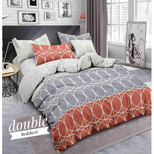 Grey & Orange Double Designer Bedsheet