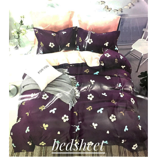Purple White Flower Print Bedsheet