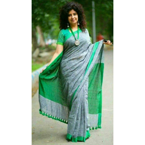 महिलाओं की लिनन जरी साड़ी