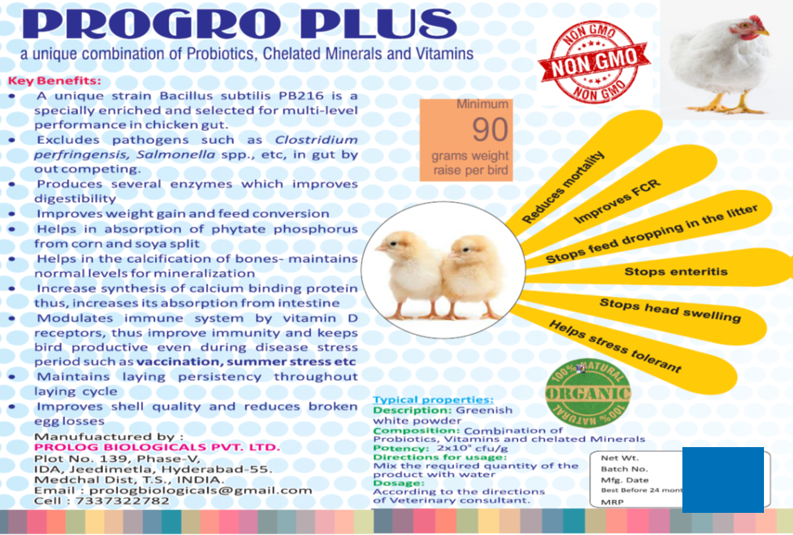 Progrowplus - Organic Probiotic Poultry Feed Supplement 10kg | Enhances Weight Gain, Improves Feed Conversion, Supports Gut Health