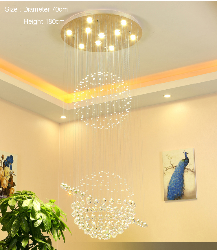 Crystal Chandelier - K9 Crystal Ss304 Stainless Steel, 30 Inch Diameter X 96 Inch Height, 36w Led Lamps, Elegant Bright Illumination