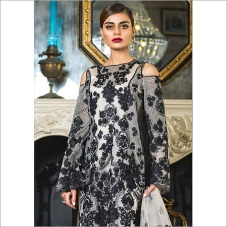 White & Black Pakistani Faux Georgette Mono Net Dress