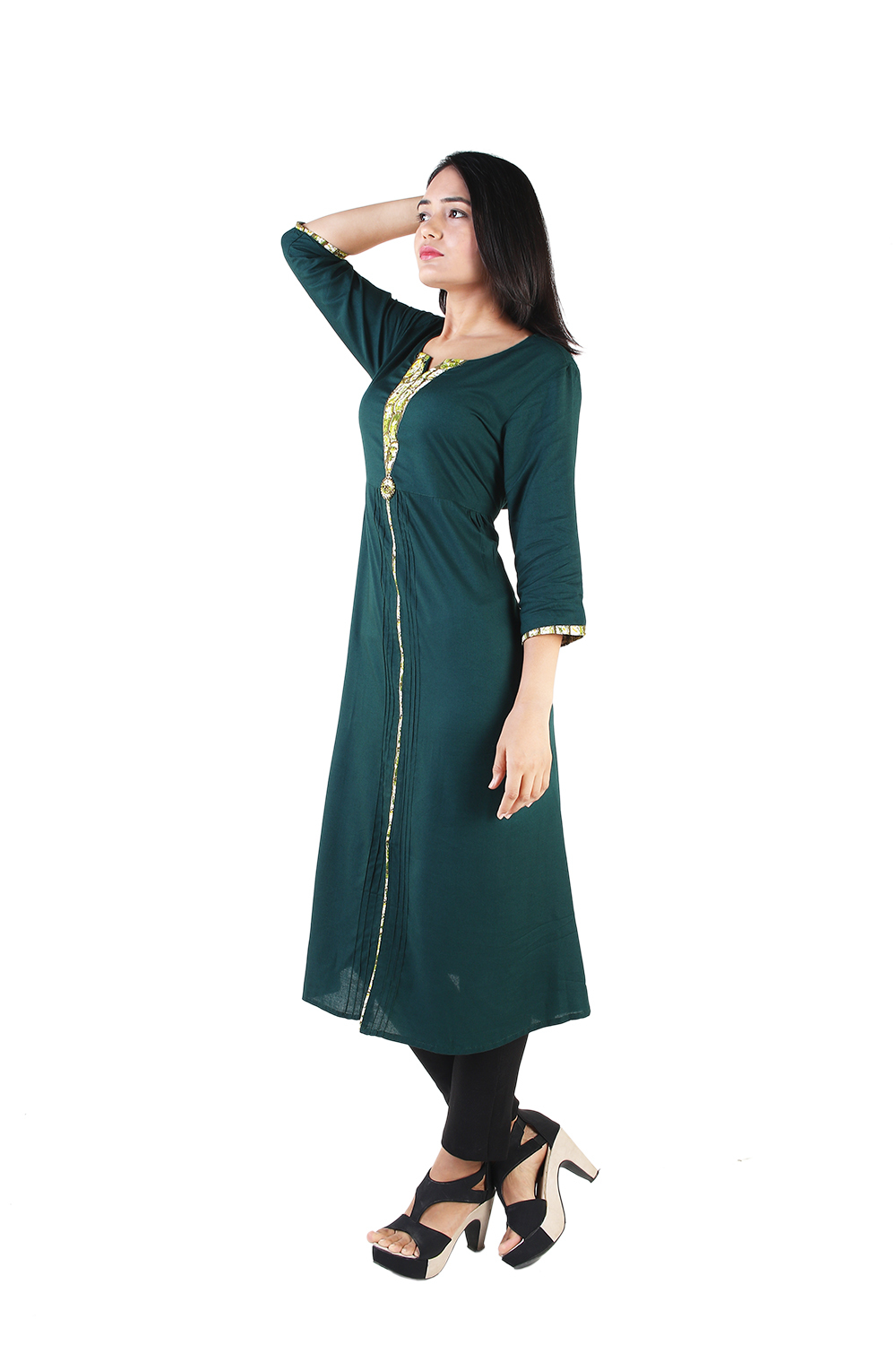 Ladies Designer Kurti - 100% Rayon, Sizes S-xxl, Green Color, 3/4th Sleeves | Eco-friendly, Breathable, Anti-wrinkle, Printed Design