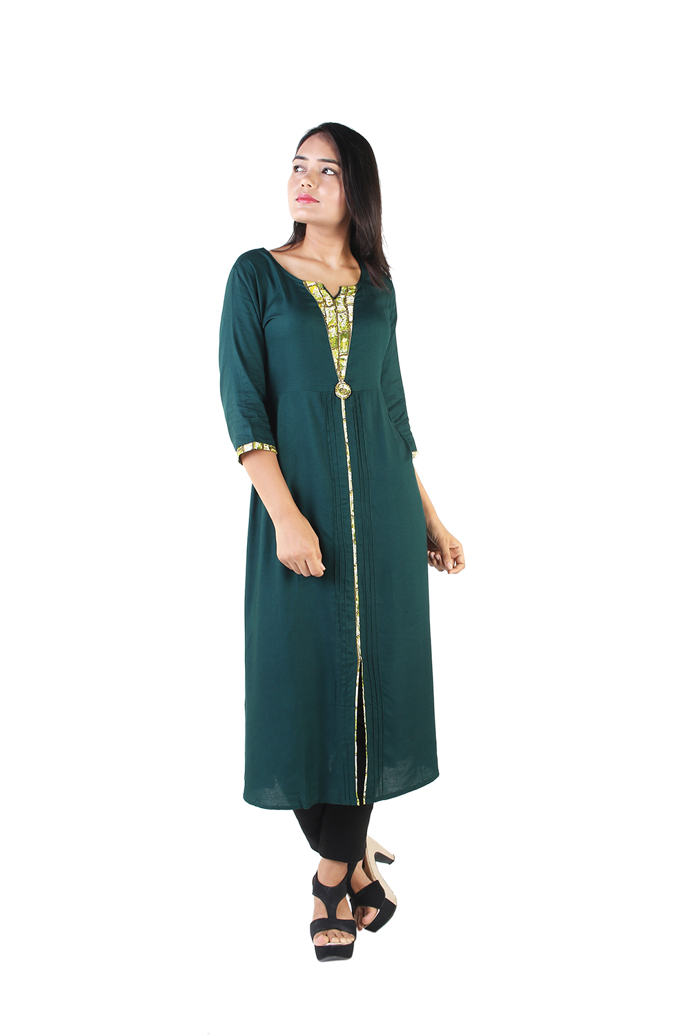 Ladies Designer Kurti - 100% Rayon, Sizes S-xxl, Green Color, 3/4th Sleeves | Eco-friendly, Breathable, Anti-wrinkle, Printed Design