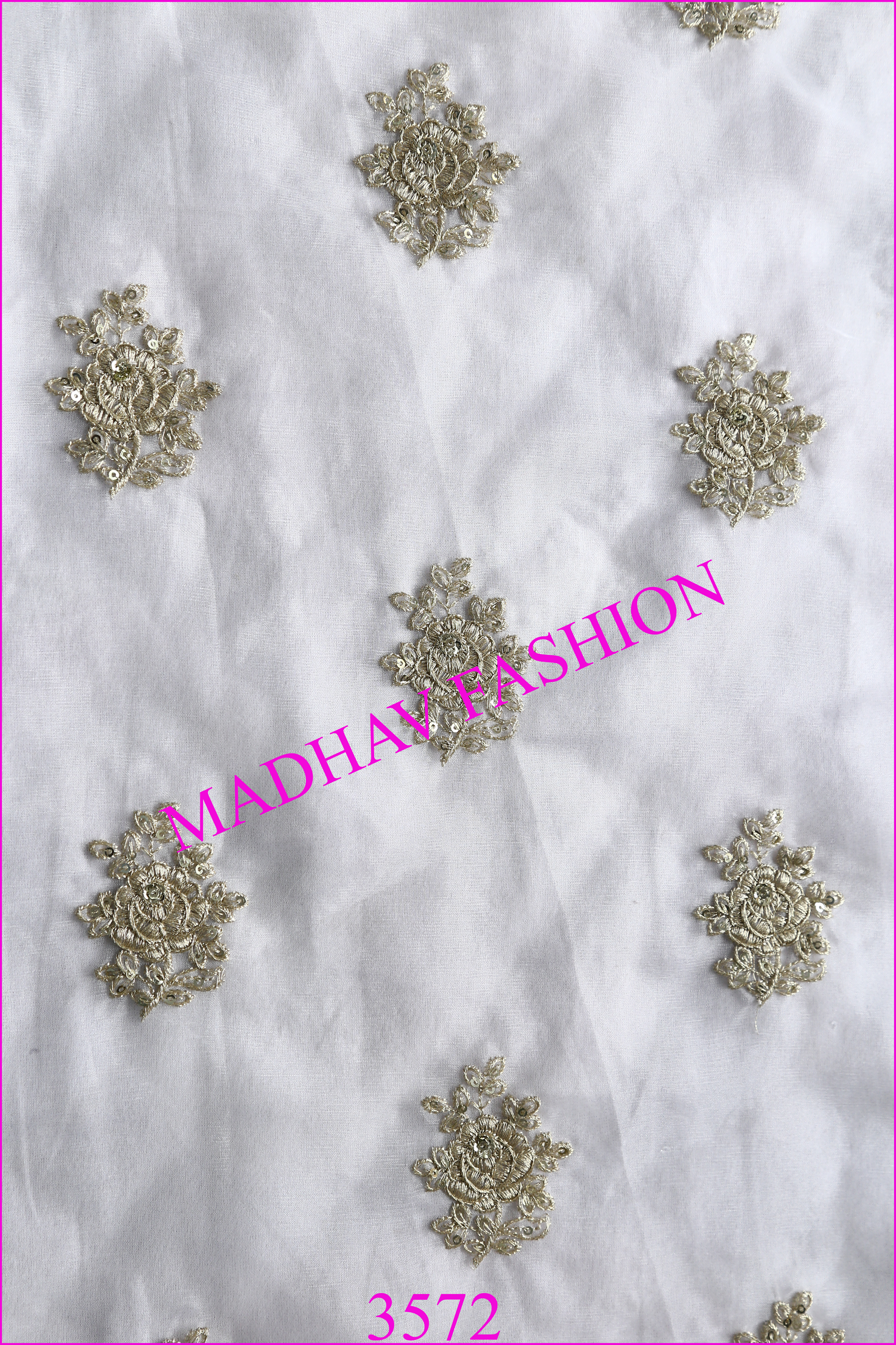 Zari With Sequin Embroidery Work - Georgette, 44 Meter Width, White Color | Features: Lightweight, Embroidered Pattern, Suitable For Saree, Blouse, Dupatta, Lehenga Choli