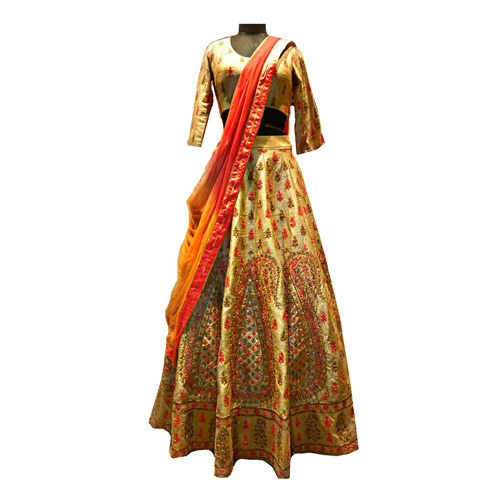 Gold Ladies Designer Sarees Lehenga