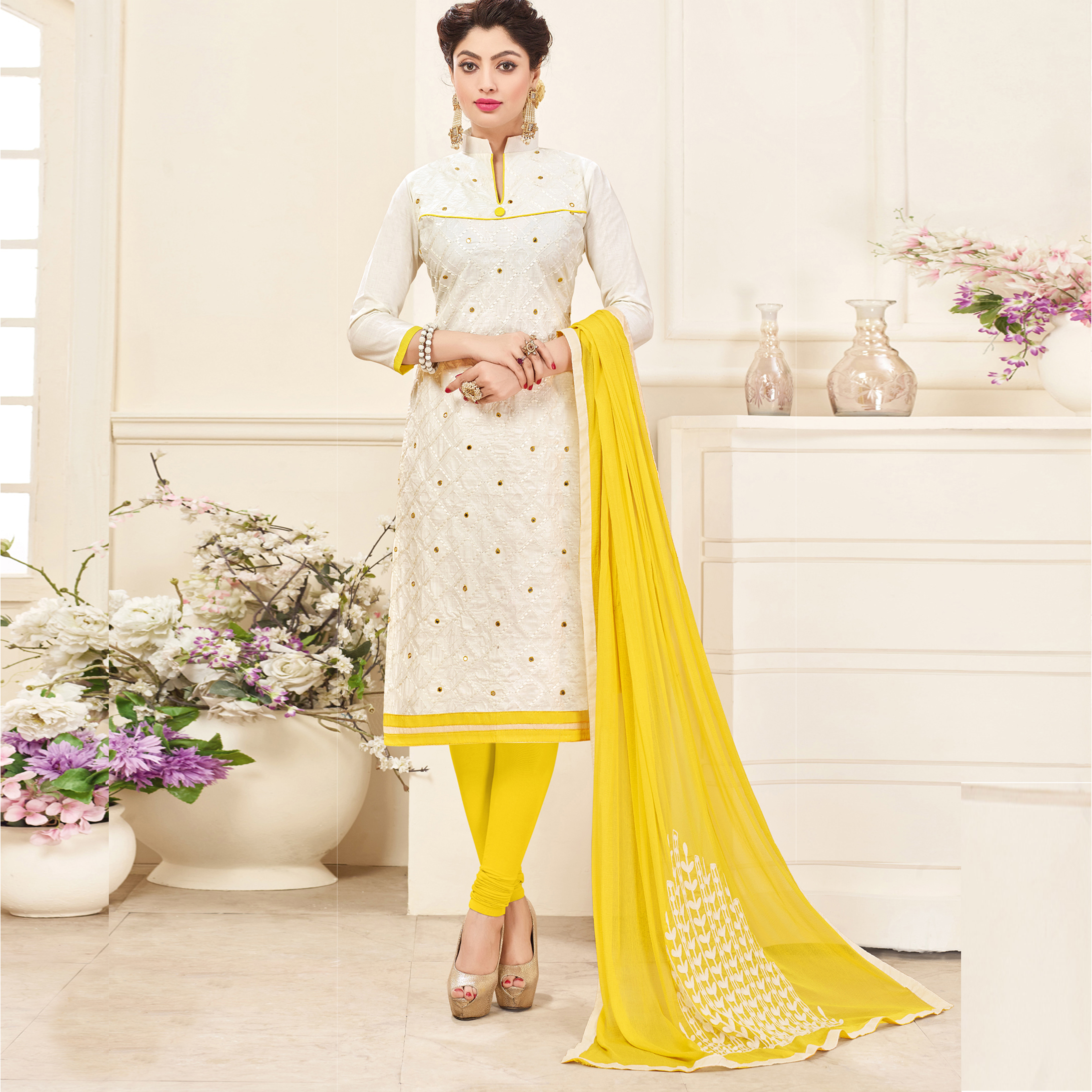 Orange Formal Cotton Salwar Suit