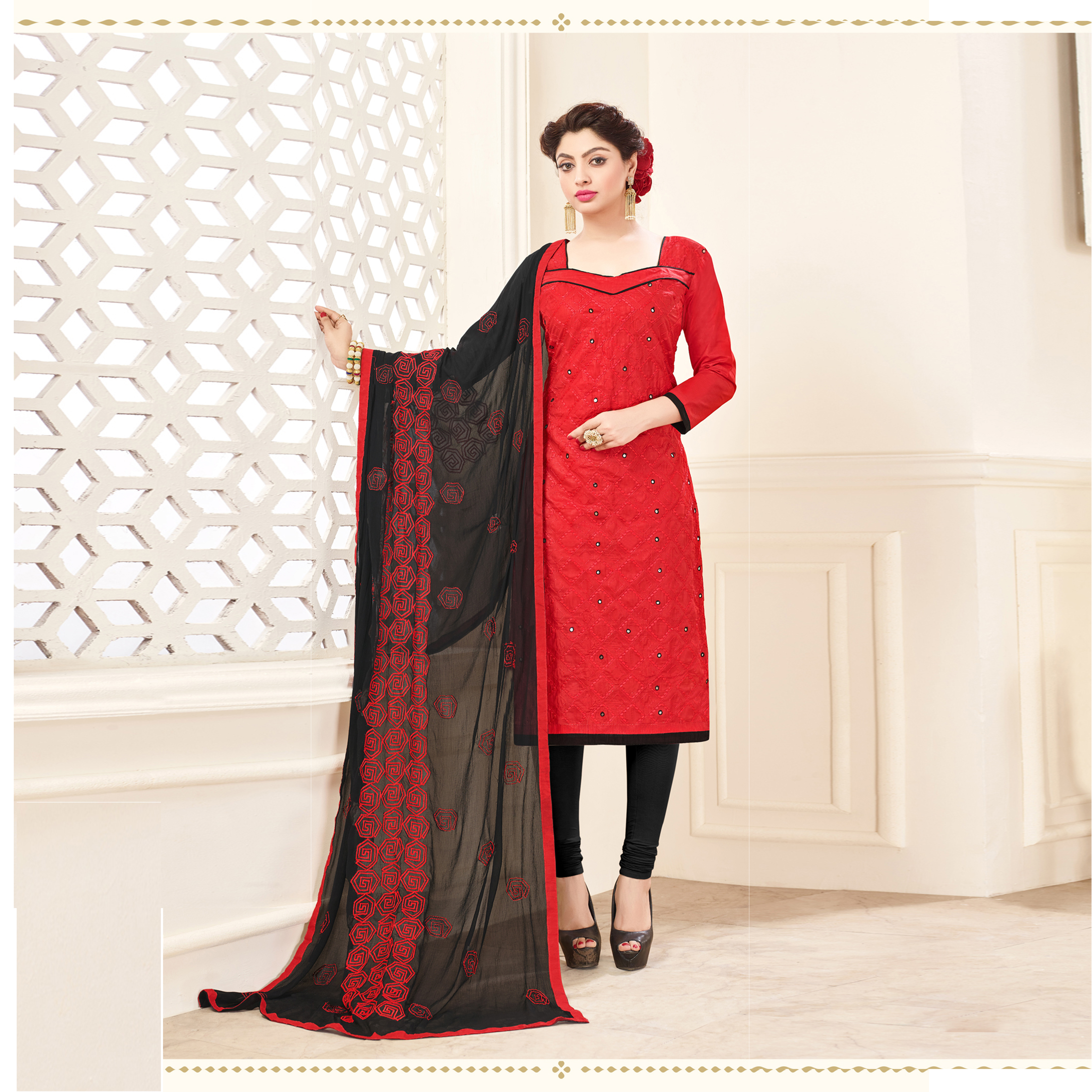 Orange Formal Cotton Salwar Suit