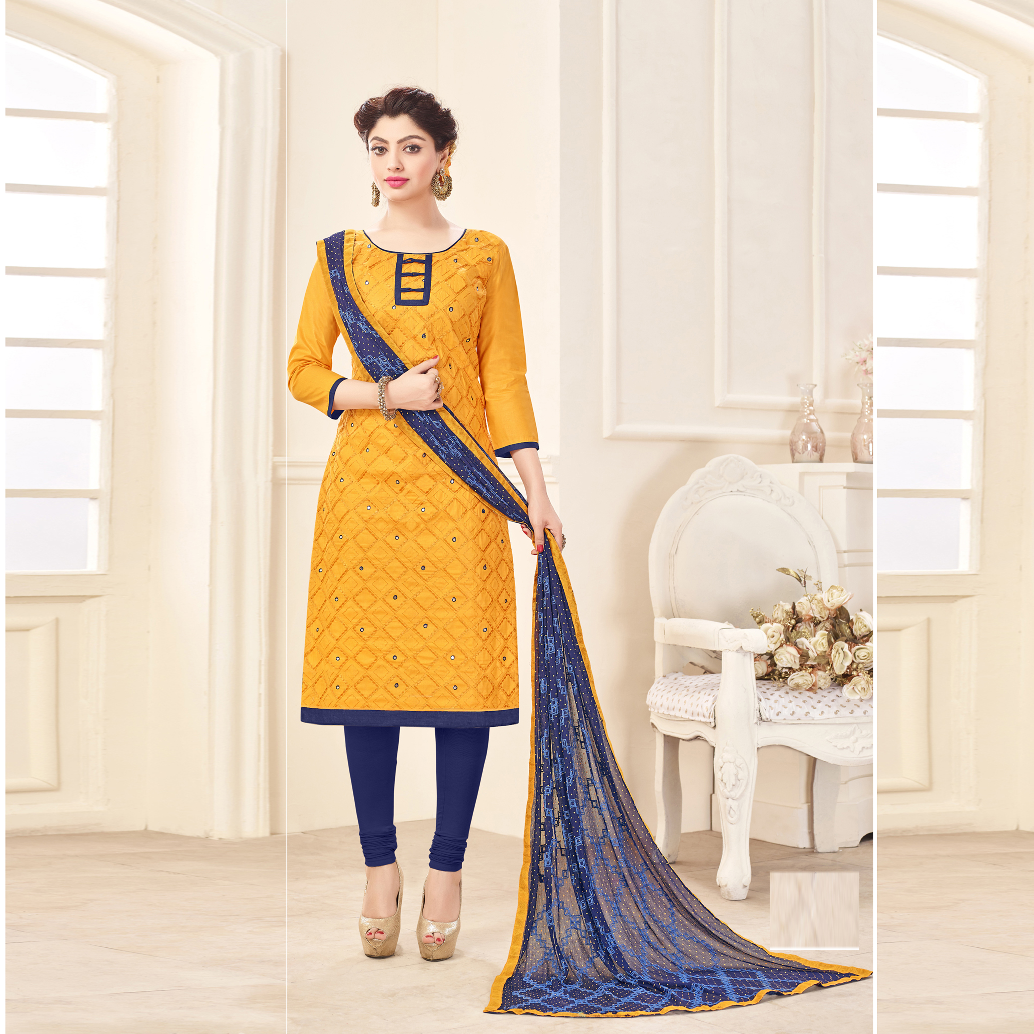 Orange Formal Cotton Salwar Suit