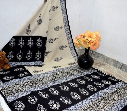 Cotton Silk Ladies Hand Printed Sarees