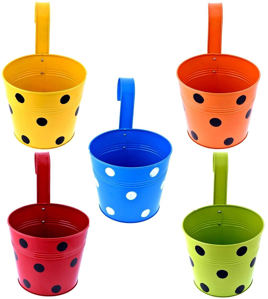 Red Planter Bucket Polka Dots