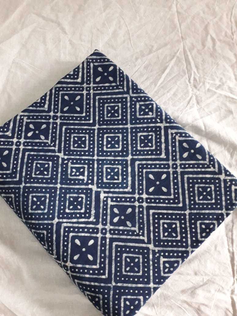 Block Printed Cotton Dress Material - Soft Lightweight Fabric , Blue & Grey Colors With Elegant Flower-based Hand Block Print Design