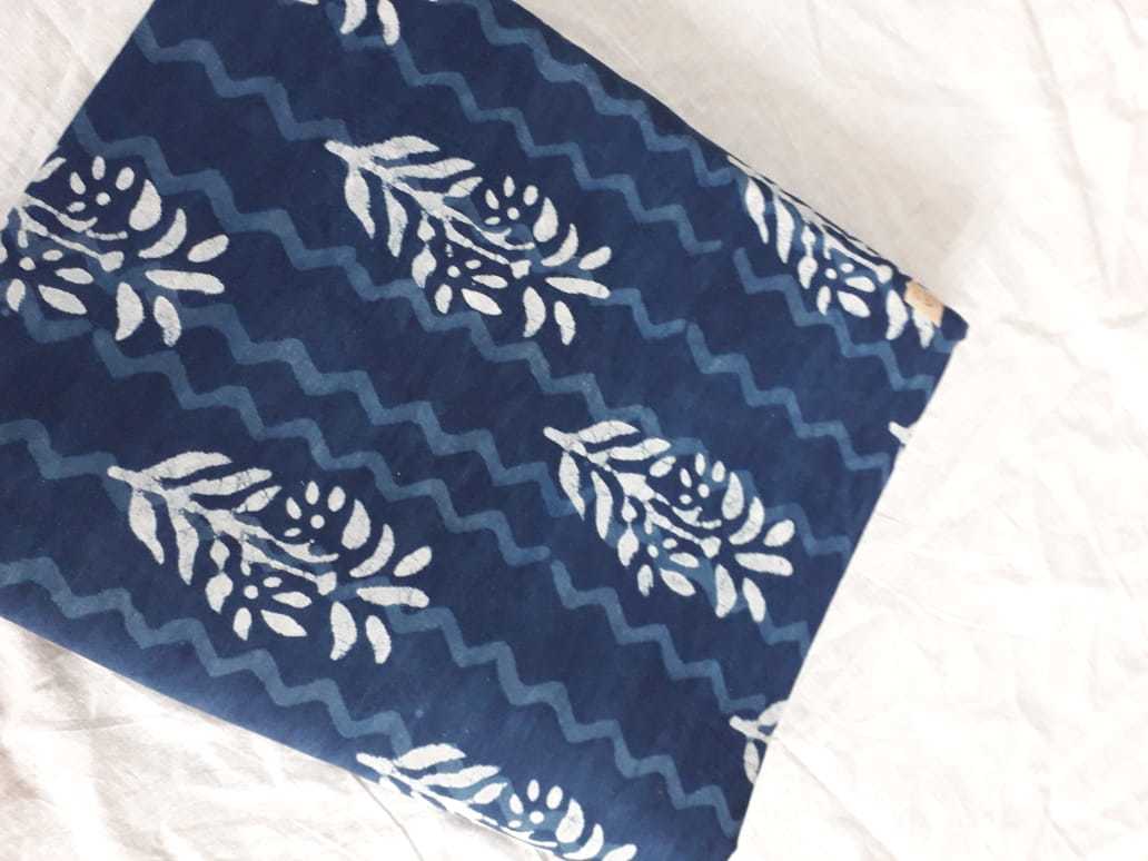 Block Printed Cotton Dress Material - Soft Lightweight Fabric , Blue & Grey Colors With Elegant Flower-based Hand Block Print Design