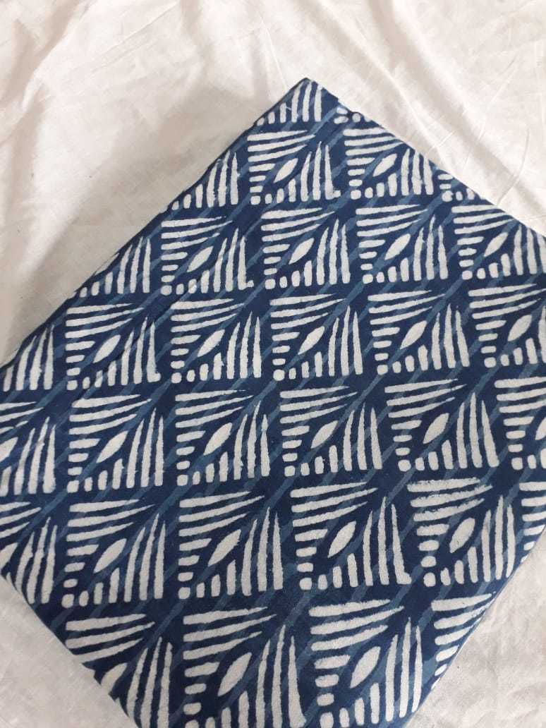 Block Printed Cotton Dress Material - Soft Lightweight Fabric , Blue & Grey Colors With Elegant Flower-based Hand Block Print Design