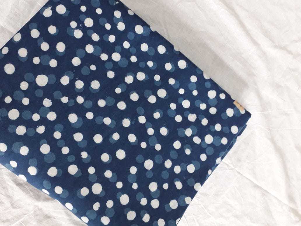 Block Printed Cotton Dress Material - Soft Lightweight Fabric , Blue & Grey Colors With Elegant Flower-based Hand Block Print Design