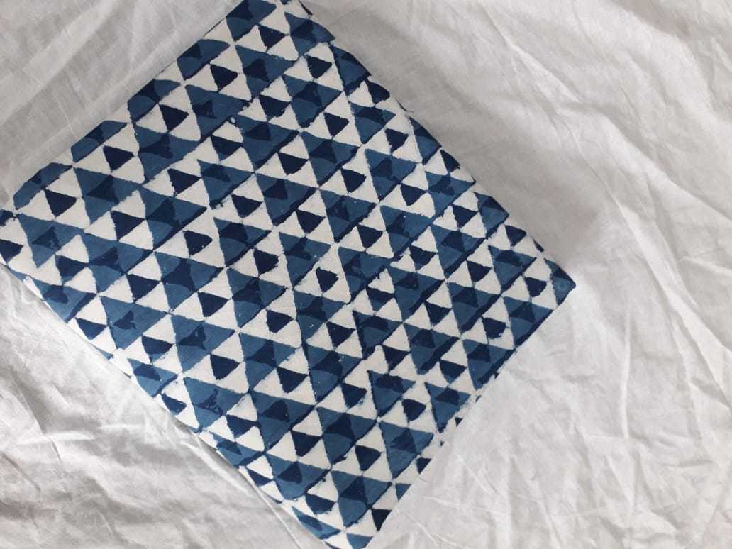 Block Printed Cotton Dress Material - Soft Lightweight Fabric , Blue & Grey Colors With Elegant Flower-based Hand Block Print Design