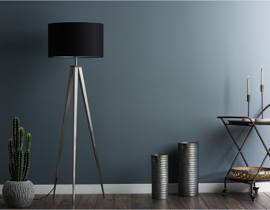Steel Floor Lamp - Metal Construction, 26cm Diameter X 85cm Height, Matte Gray Finish, Modern Design, Fluorescent Light Source, Ideal For Elegant Home Decor