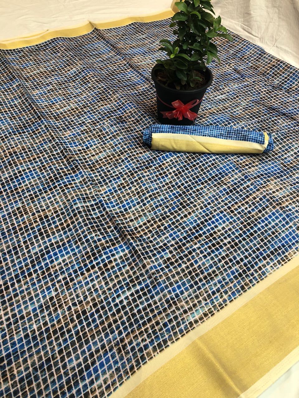Multi Tussar Soft Silk Chex With Zari Border Saree