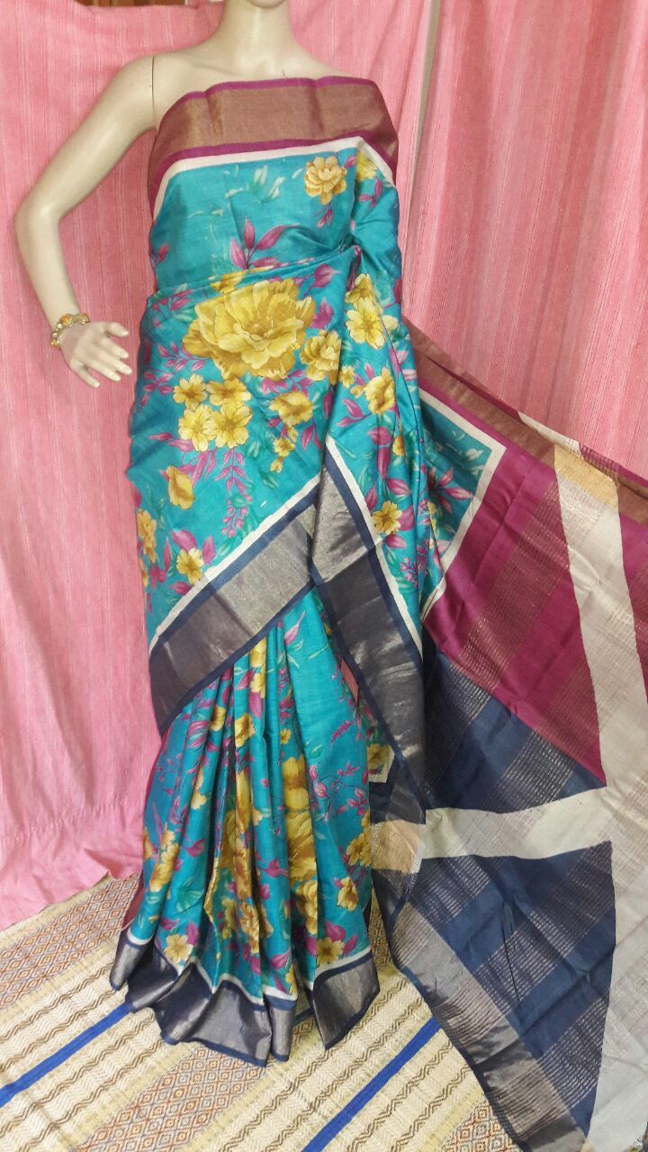 Zari Tassar - Tassar Silk 5.5m Off-white, Jacquard Weave | Zari Border, Elegant Design, Soft Texture