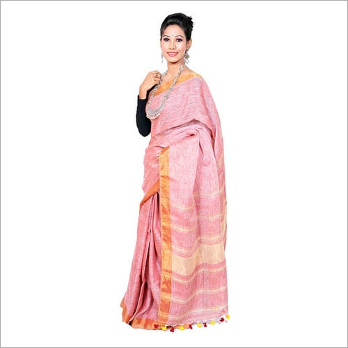 Woven Mauve Zari Linen Saree