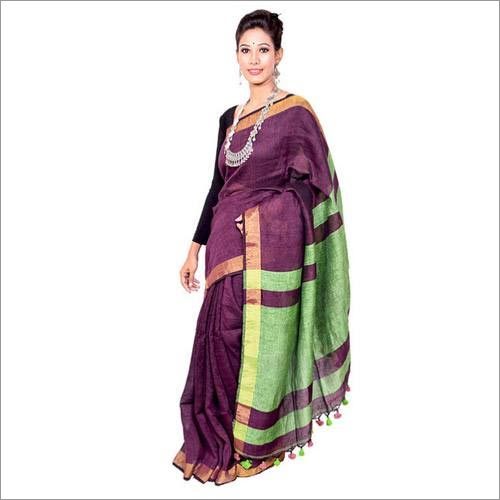 Woven Zari Border Linen Saree