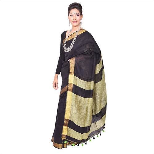 Black Women'S Linen Sarees