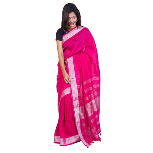 Pink Pure Linen Handloom Saree