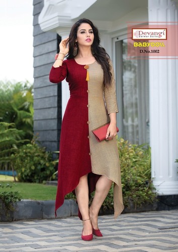 रेयॉन स्लब लॉन्ग कुर्ती