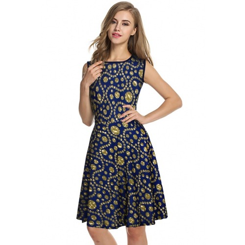 Girls Fancy Tops - Cotton Blend, XS-XL Size Range, Navy Blue Color - A-line Style, Sleeveless, Round Neck for Summer Parties and Casual Outings