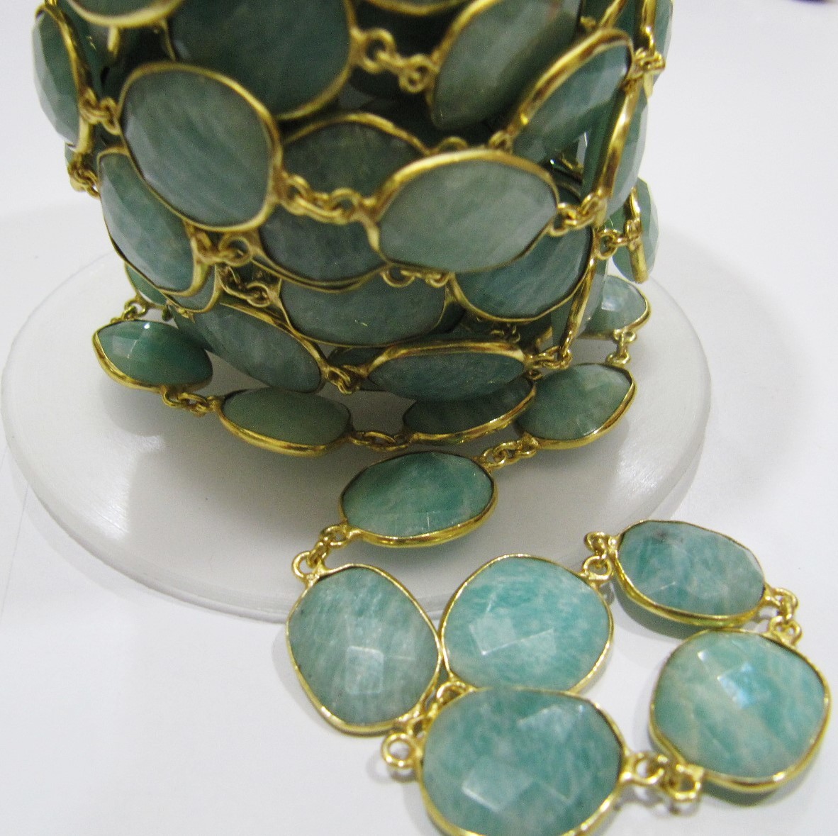 Natural Amazonite Uneven Shape Briolette Connector Chain Size: 10x13mm