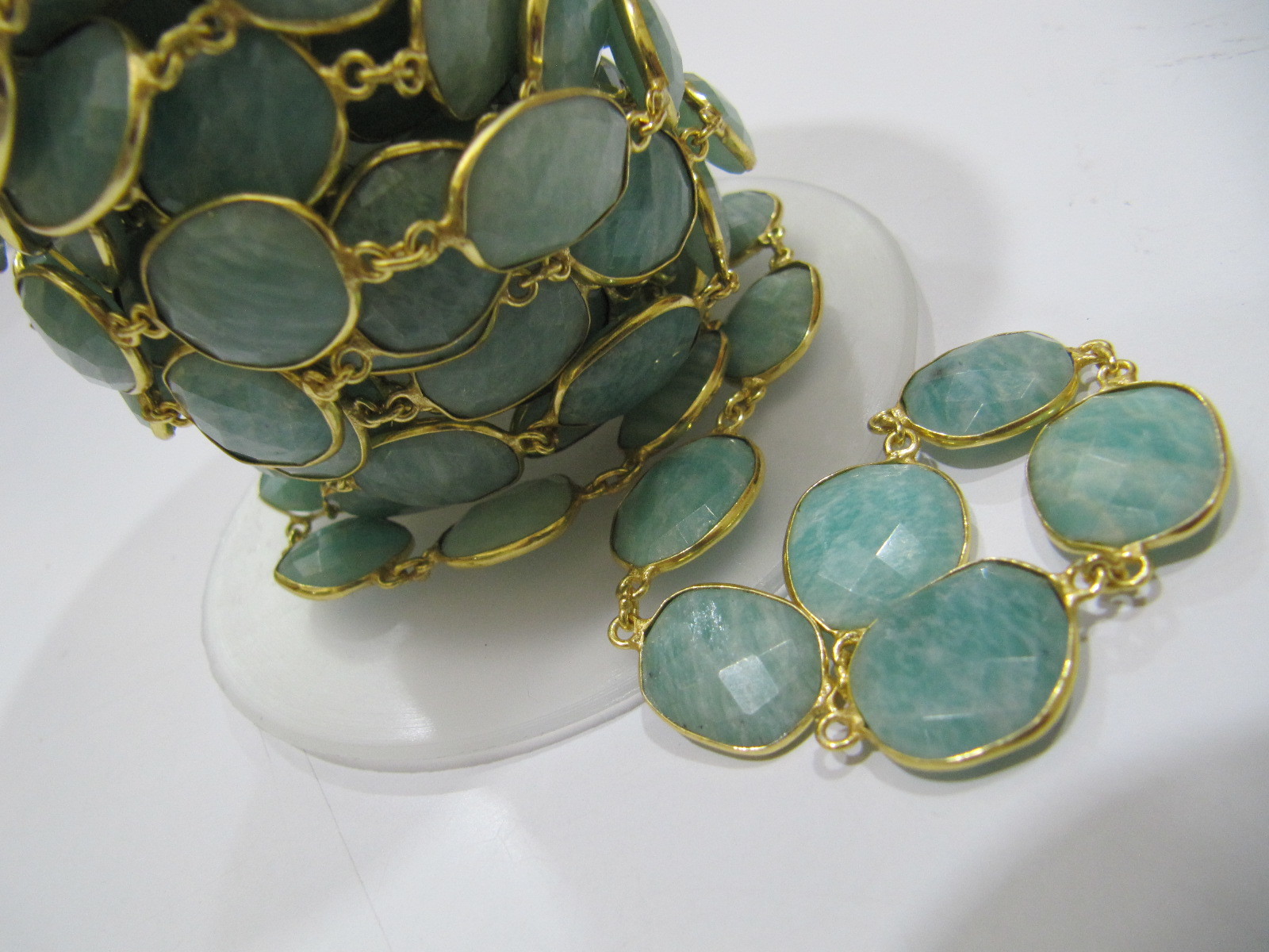 Natural Amazonite Uneven Shape Briolette Connector Chain Size: 10x13mm