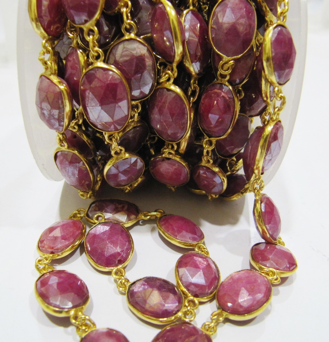 Natural Ruby Moonstone Uneven Shape Briolette Connector Chain