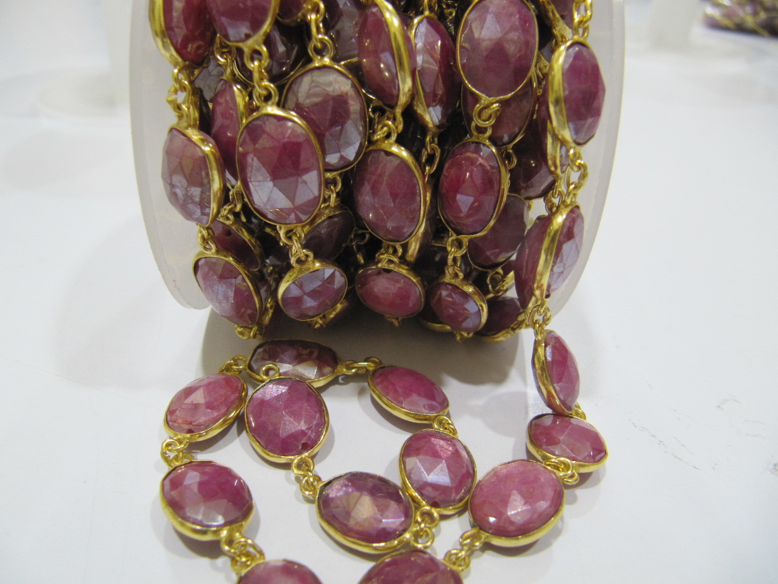 Natural Ruby Moonstone Uneven Shape Briolette Connector Chain