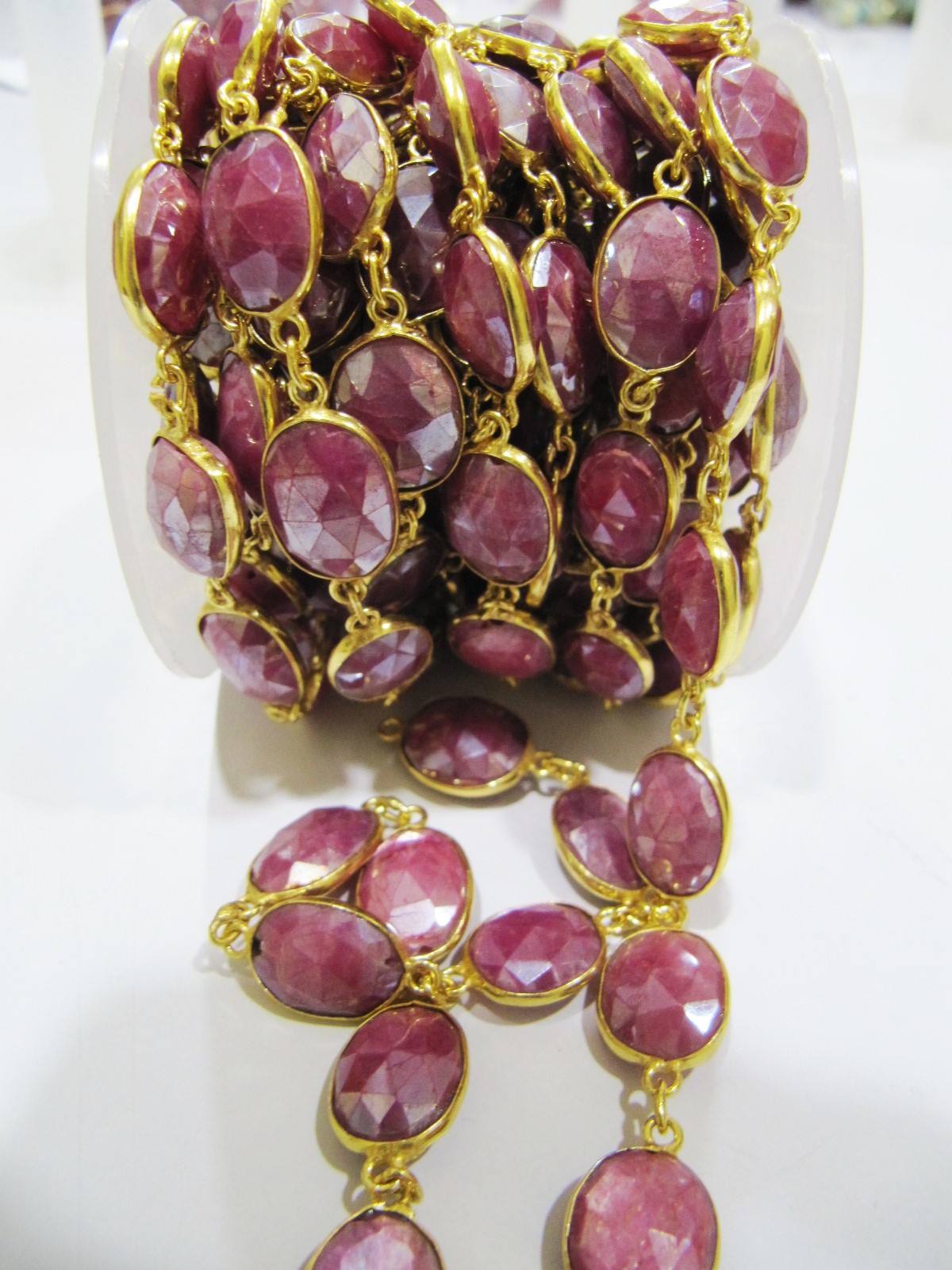 Natural Ruby Moonstone Uneven Shape Briolette Connector Chain