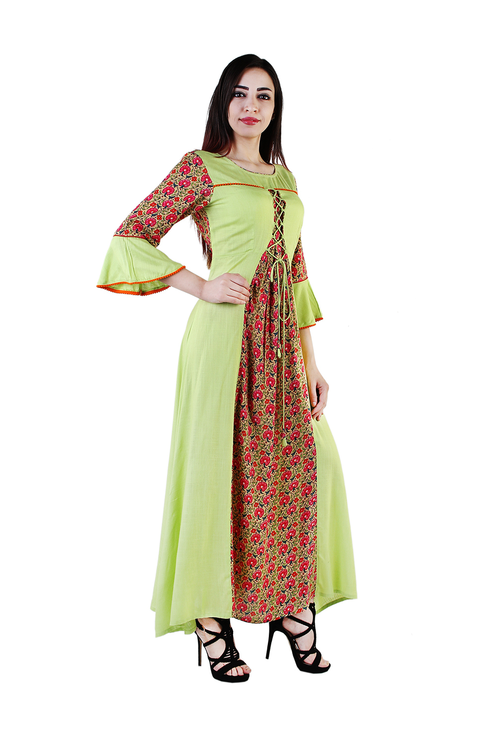 Designer Kurti For Women - Cotton, Available In Sizes S-xxl, Elegant Green With Check Lining Pattern, 3/4 Sleeve, Perfect For Casual And Ethnic Wear