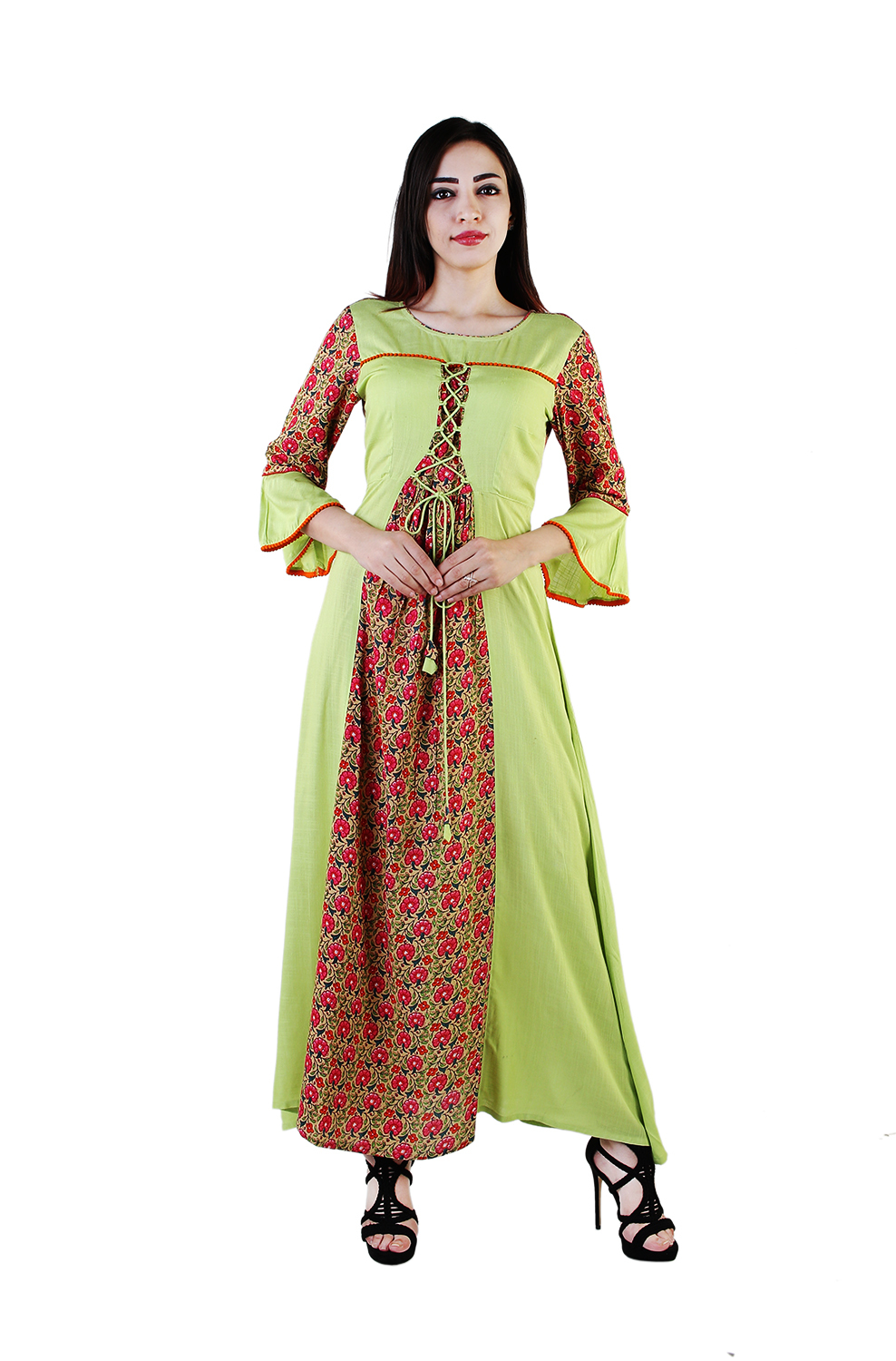 Designer Kurti For Women - Cotton, Available In Sizes S-xxl, Elegant Green With Check Lining Pattern, 3/4 Sleeve, Perfect For Casual And Ethnic Wear