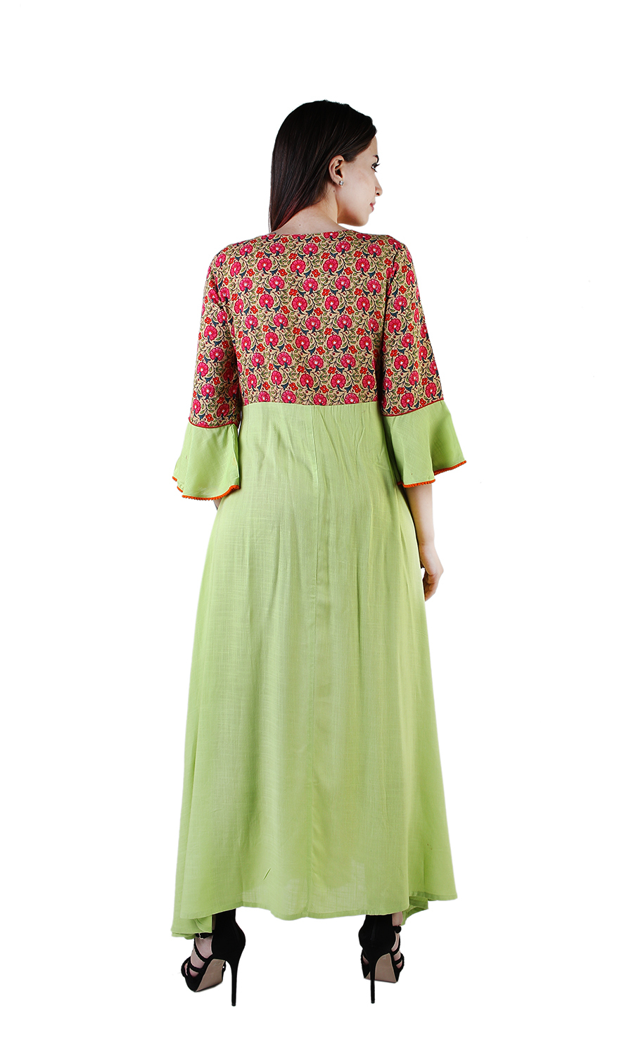 Designer Kurti For Women - Cotton, Available In Sizes S-xxl, Elegant Green With Check Lining Pattern, 3/4 Sleeve, Perfect For Casual And Ethnic Wear