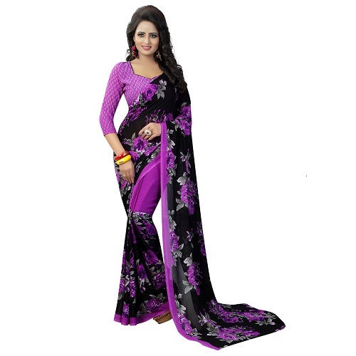 New Trendy Georgette Designer Saree - Material: Georgette Silk, Length: 5.5 Mtr, Blouse Length: 0.8 Mtr, Color: Multi-colours, Pattern: Printed | Feature-rich Art Silk, Stylish Formal Wear, Versatile Fashion Statement