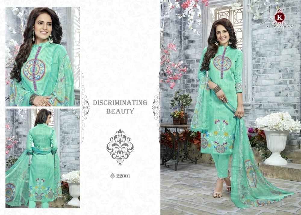 Green Unstitched Cotton Print Salwar Kameez