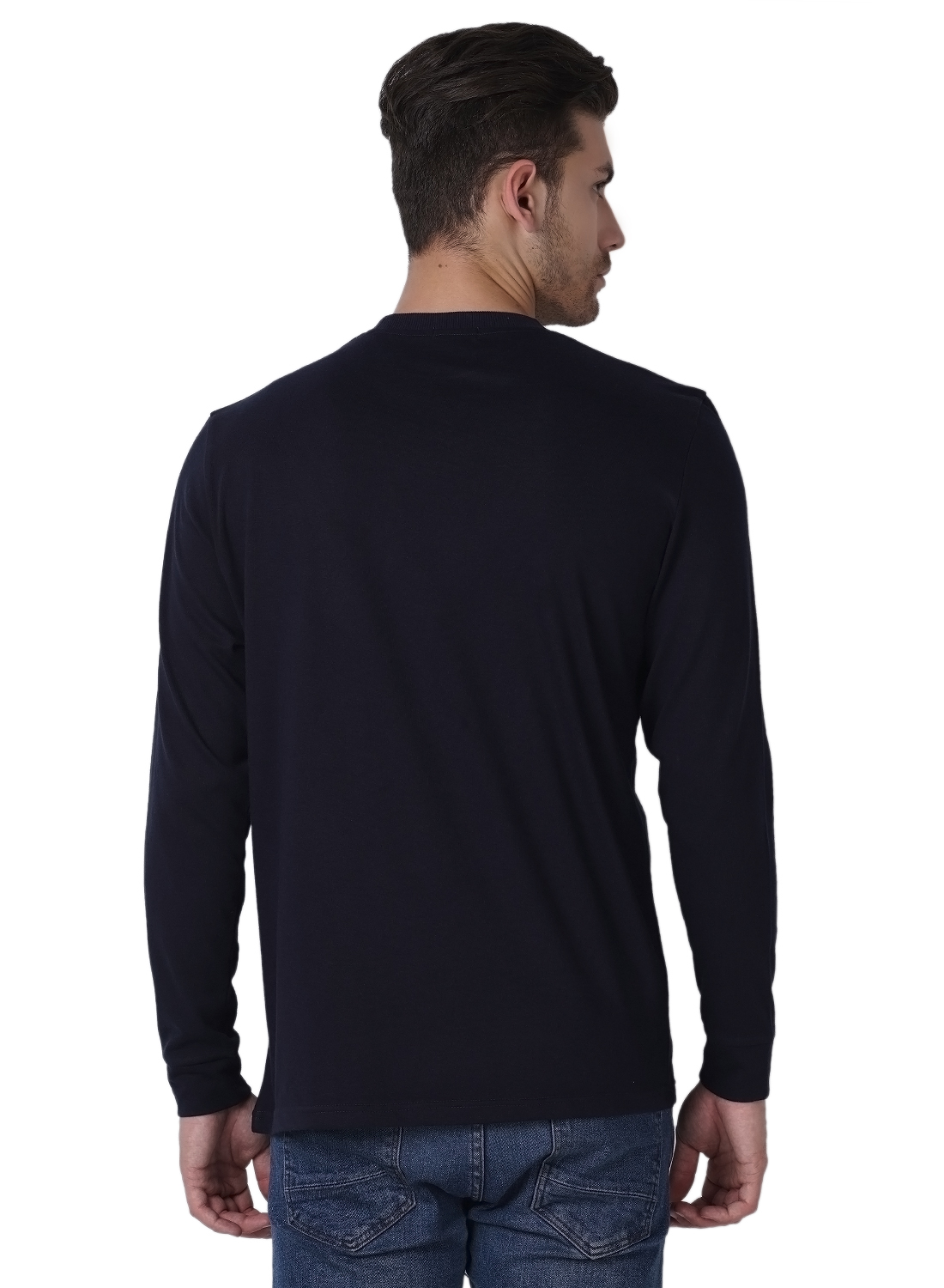 Wake Up Competition Solid Mens Round Neck Navy T-shirt