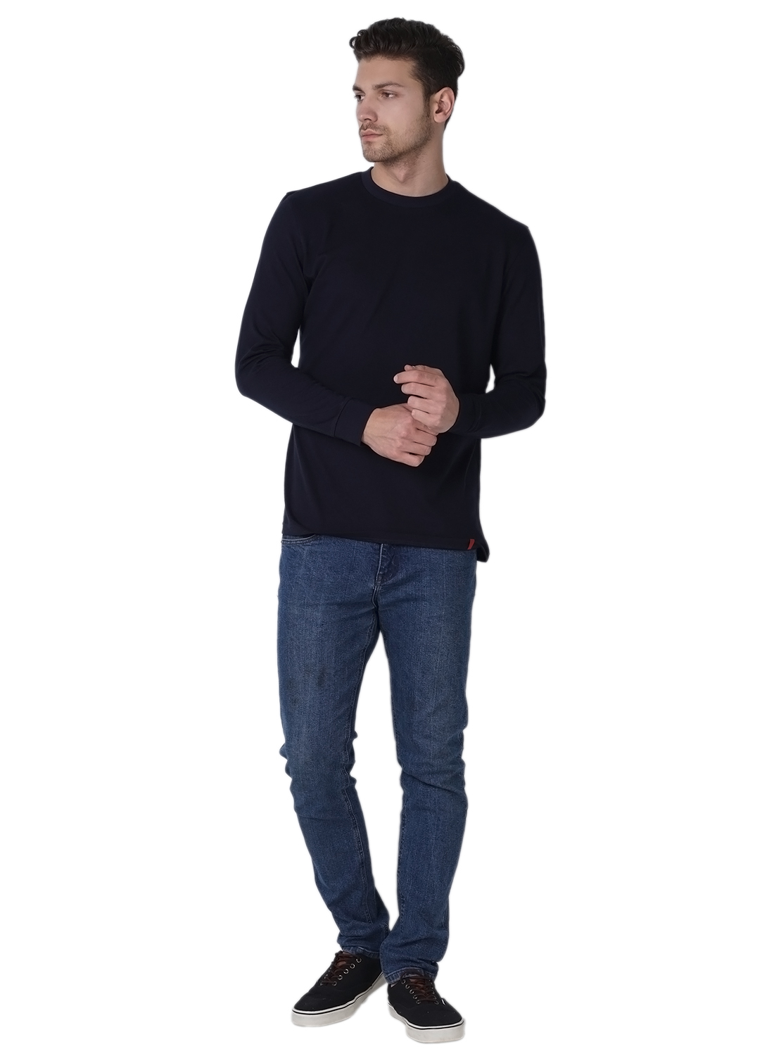 Wake Up Competition Solid Mens Round Neck Navy T-shirt